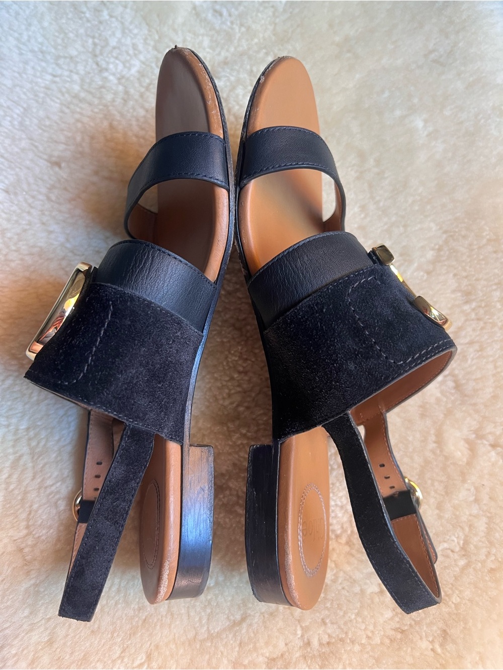 CHLOE C Slingback Sandals Sz 39 US 9 Suede Leather Black Chic Luxury Summer - Picture 13 of 16